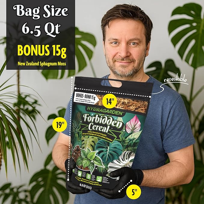 Forbidden Cereal Soilless Houseplant Potting Mix - Chunky Soil for Aroid Tropical Plants & Flowers - 8 Ingredients, No More Overwatering, Versatile Moisture Retention, Peat Free & Organic - 6.5QT Bag
