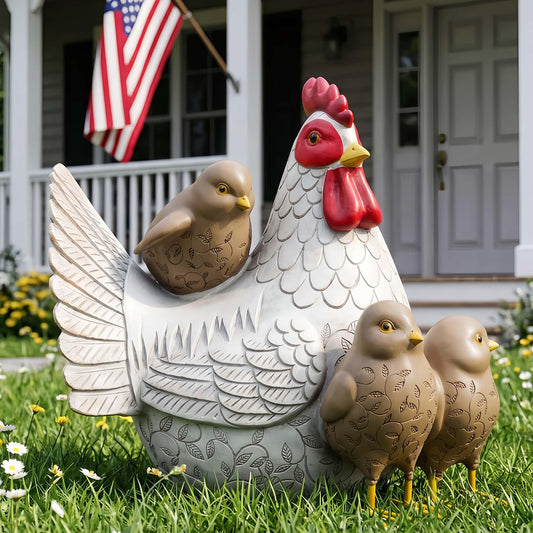 Euiroet Resin Animal Decorations Gifts, Rustic Garden Statues, Farmhouse Chicken Decor, Hen on Nest, Chicken Statue & Figurine for Garden, Patio & Home, Waterproof & Durable, Unique Outdoor Art