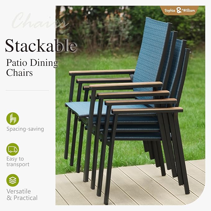 Sophia & William Lightweight Aluminum Outdoor Chair 6 Pieces, Rust-Resistant Aluminum Frame Patio Chairs, Stackable Design for Space Saving-Blue