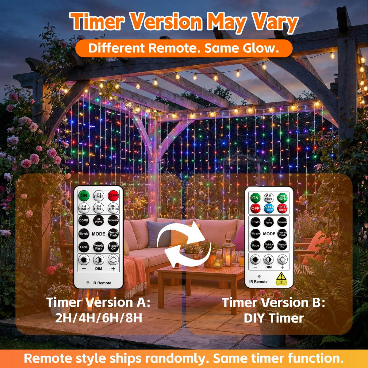 SINAMER Curtain String Light, 200LED 6.6x6.6ft, Remote & 8 Modes, USB