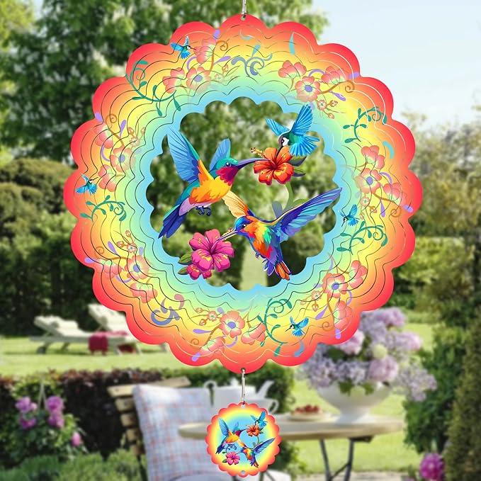 Hummingbirds Metal Wind Spinners Hummingbird Gifts for Mom Women Grandma,12inch Hanging Wind Spinner for Outdoor&Indoor Decor Wind Kinetic Ornament for Yard Garden Decoration