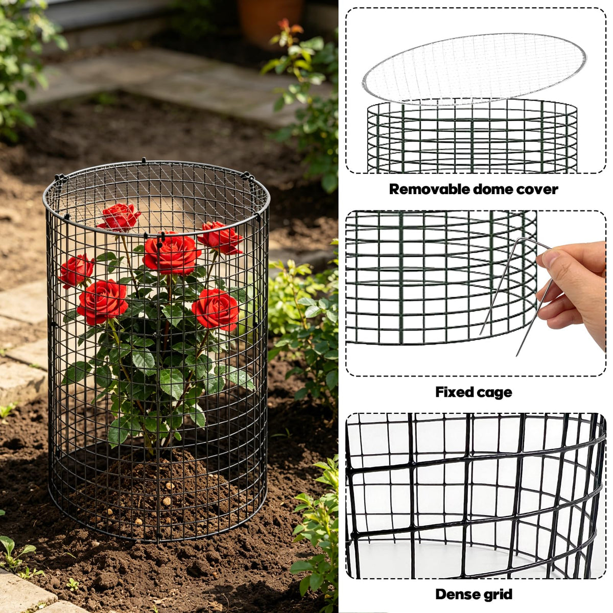 45 Pcs 24” x 12” Large Wire Plant Protector from Animals with Metal Cover, 15 Pack Metal Plant Cage Chicken Wire Cloche with 15Pcs Metal Covers to Keep Animals Out, Garden Protection Bunny Barricade