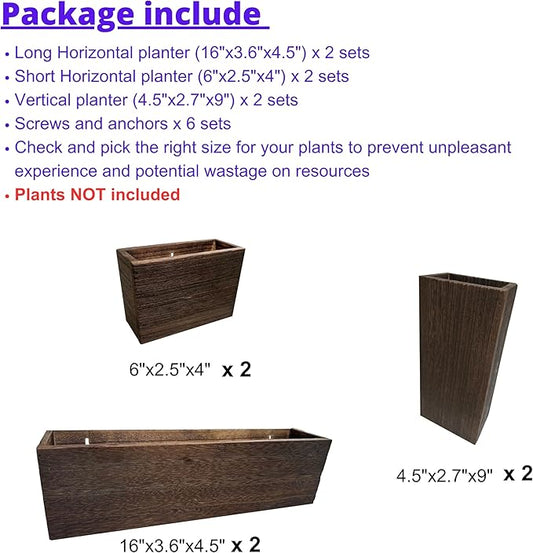 LaLaGreen Wood Planter Box for Plants (6 Pack) Wooden Hanging Wall Planters for Indoor Plant Holder Vase for Dried Flowers, Modern Farmhouse Wall Decor Living Room Bedroom Kitchen Office Home Garden