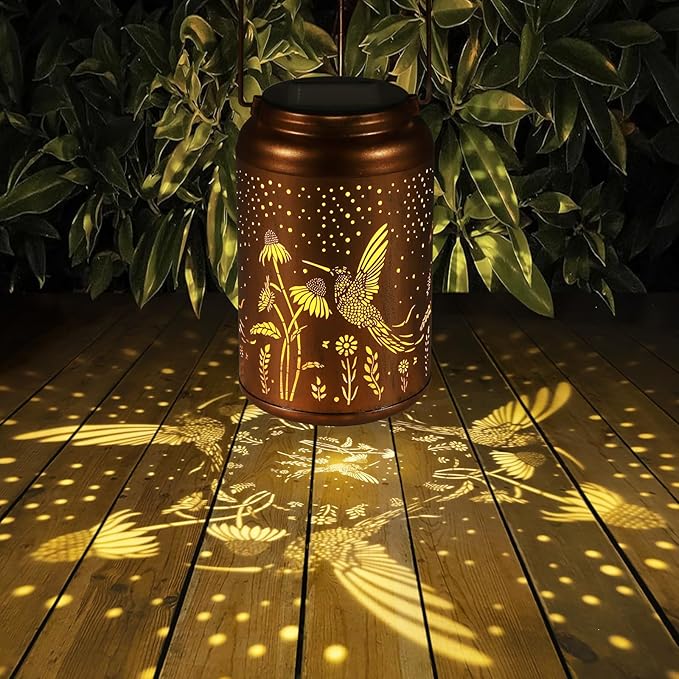 2 Pack Solar Lanterns Outdoor Waterproof, Hummingbird Garden Decor Gifts for Women Mom Grandma Hanging Solar Lights Metal Decoration Outside for Yard, Patio(Dandelions)