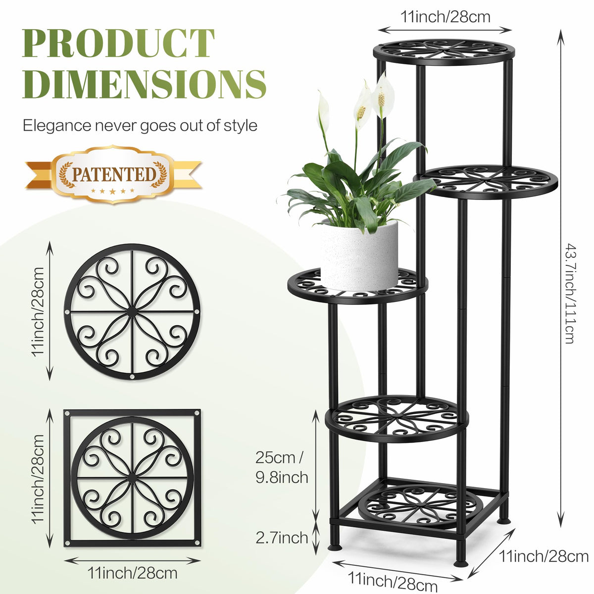 YOCOMEY 5 Tier Plant Stand Indoor Outdoor, Metal Shelf Holder Corner Black