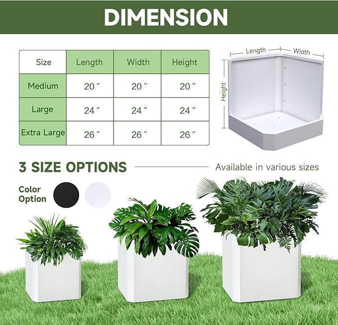 Steel Planter Box-24"x24"x24"-Large Square Planter Box-Outdoor Indoor-Cube Steel Planter Heavy Duty White Metal Planter Flower Pot Commercial Residential for Home Garden Porch Hotel Patio