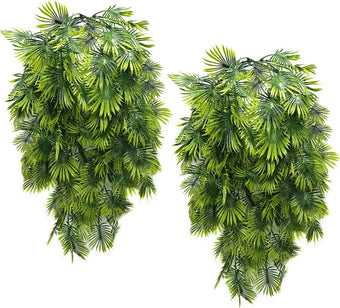 PASYOU Artificial Hanging Vines Plants, Fake Tropical Ivy Plant Faux Greenery Fan Leaves Vine Plastic Foliage Boston Fern Leaf for Indoor Outdoor Garden Wedding Party Christmas DIY Decoration 4 Pack