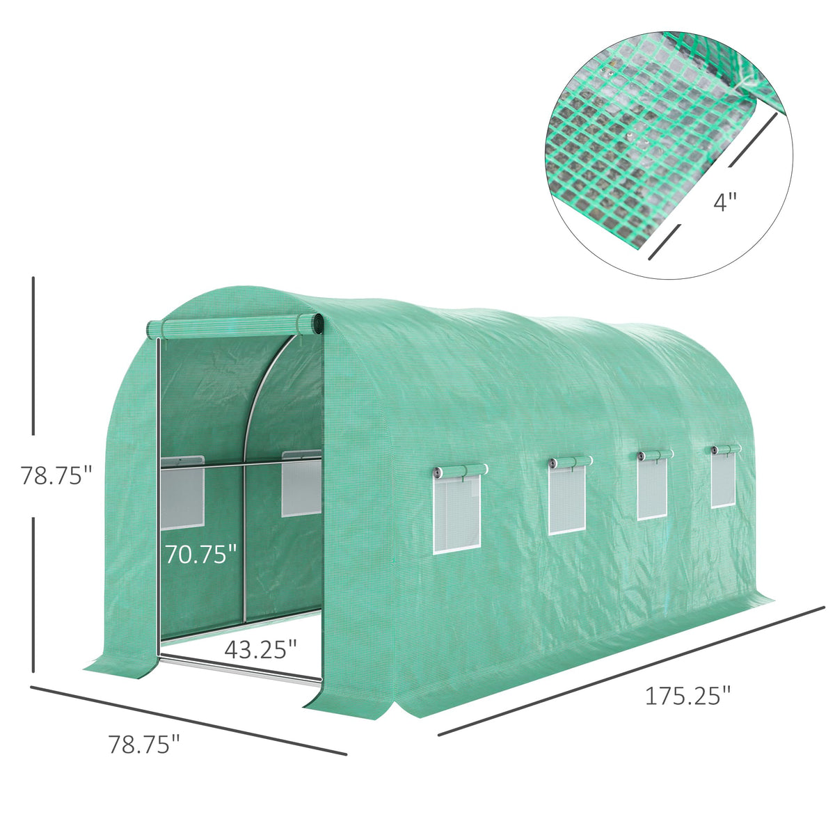 Outsunny 15' x 7' x 6.5' Walk-in Tunnel Hoop Greenhouse PE Cover Green