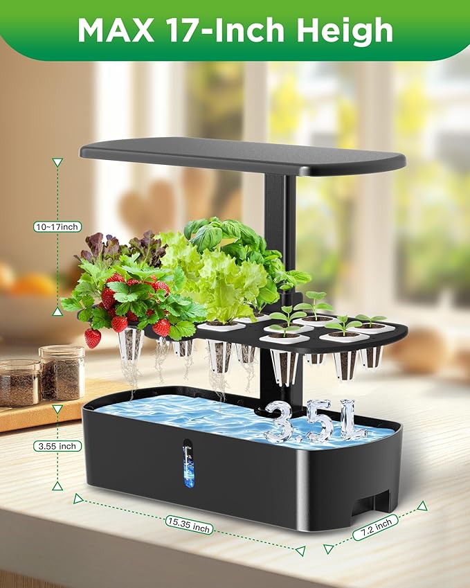 Hydroponics Growing System Kits,Smart Indoor Herb Garden with 24W LED Grow Light Planting Height Adjustablewith,12 Pods Plant Germination Kit,with Quiet Pump, Ideal Gift for All Ages