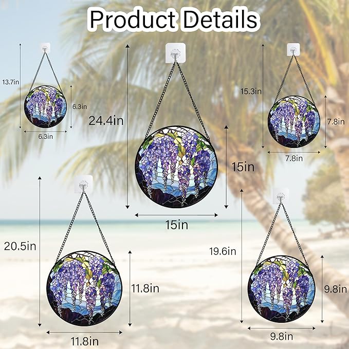 AMDERVEN Stained Glass Window Hanging, Wisteria Flower Sun Catcher for Door Home Decor Purple and Blue Suncatcher Christmas Mother's Day Birthday Gifts for Women Men Mom and Nana 11.8 in
