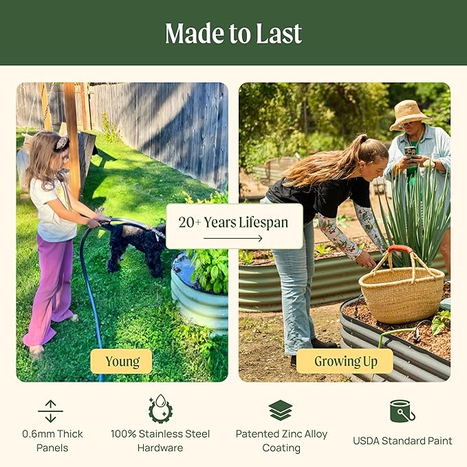 Vego garden Raised Garden Bed Kit, 17" Tall 4 in 1 Modular Metal Raised Garden Beds Kit, Metal Planter Box for Vegetables, Flowers, Herbs, Modern Gray