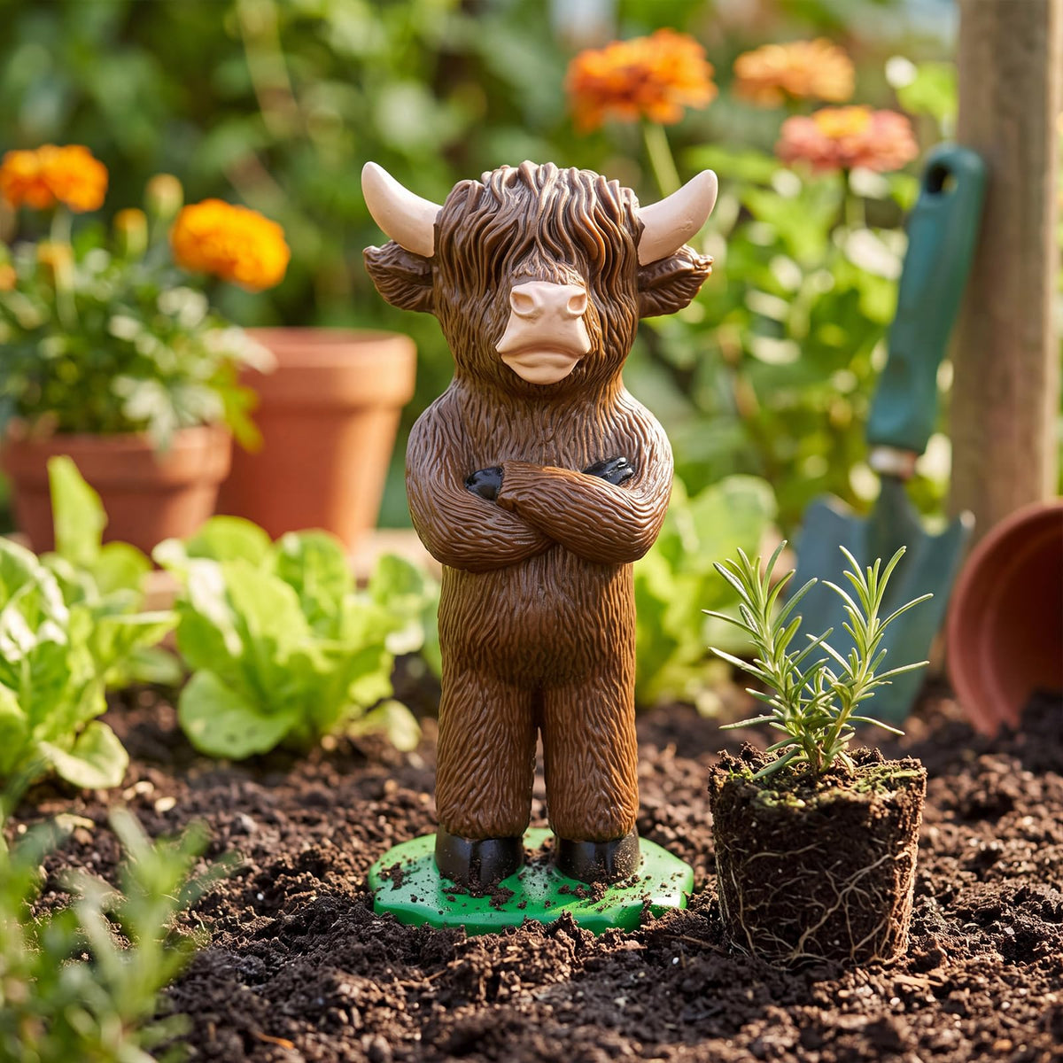Wenqik Highland Cow Porch Statue Small Cute Figurines for Porch, 16 Inch