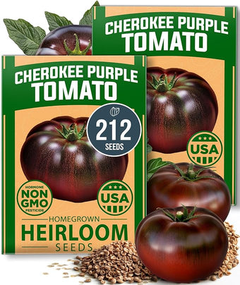 HOME GROWN Cherokee Purple Tomato Seeds 2 Pack (Solanum lycopersicum) - 212 Seeds, Tomato for Planting - Heirloom Vegetable Seeds with High Germination Rate