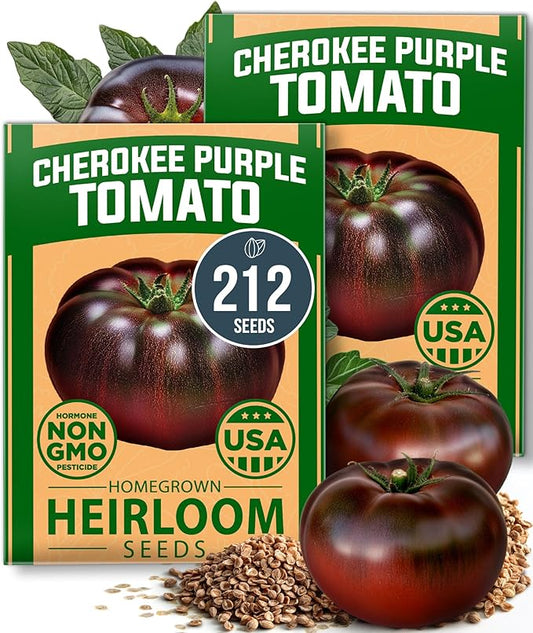 HOME GROWN Cherokee Purple Tomato Seeds 2 Pack (Solanum lycopersicum) - 212 Seeds, Tomato for Planting - Heirloom Vegetable Seeds with High Germination Rate