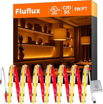 FluFlux Candlelight COB LED Strip Lights 2400K, 5W/FT, 32.8FT 24V LED Tape Light with 3M VHB Backing, CRI 95, UL Listed, Cuttable, Dimmable, Bendable for Bars, Restaurants, Relaxing (NO Power Supply)