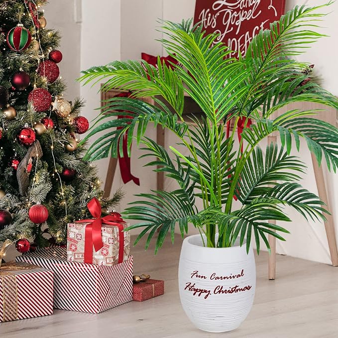 Worth Garden 4ft Artificial Areca Palm Plant, Fake Cane Palm Silk Tree Indoor Outdoor, Dypsis Lutescens, 47in Realistic Faux Silk Plants for Office Decoration