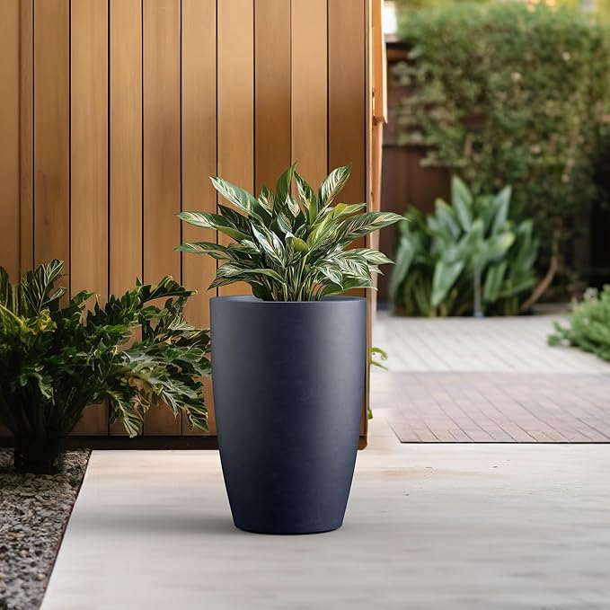 Kante 18.1" H Tall Round Concrete Planter for Outdoor Indoor, Modern Decorative Plant Pots with Drainage Hole & Rubber Plug for Home, Patio, Garden, Charcoal