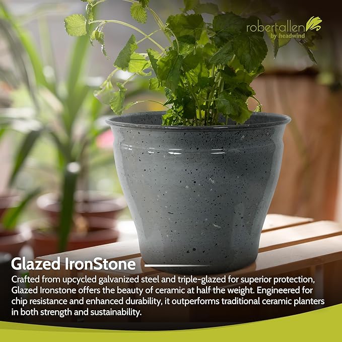 Headwind Riverside Collection – 8" Calcite Grey Glazed Decorative Plant Pots Indoor with Drainage & Outdoor - Modern Flower Pot Weather-Resistant Lightweight Planter by Robert Allen