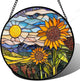 AMDERVEN Stained Glass Suncatcher, Sunflower Flowers Landscape Sun Catcher Plant Mountains Stain Glass Window Hanging Decoration Mother's Day Birthday Gifts for Women Men Mom Nana 15 in
