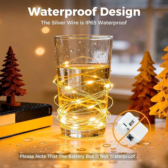 litogo 20 Pack 7FT 20 LED Fairy Lights Battery Operated, 3 Lighting Modes, Bulk Mini Twinkle String Lights Waterproof Silver Wire for Weddings Party Christmas Mason Jars Crafts Decorations-Warm White