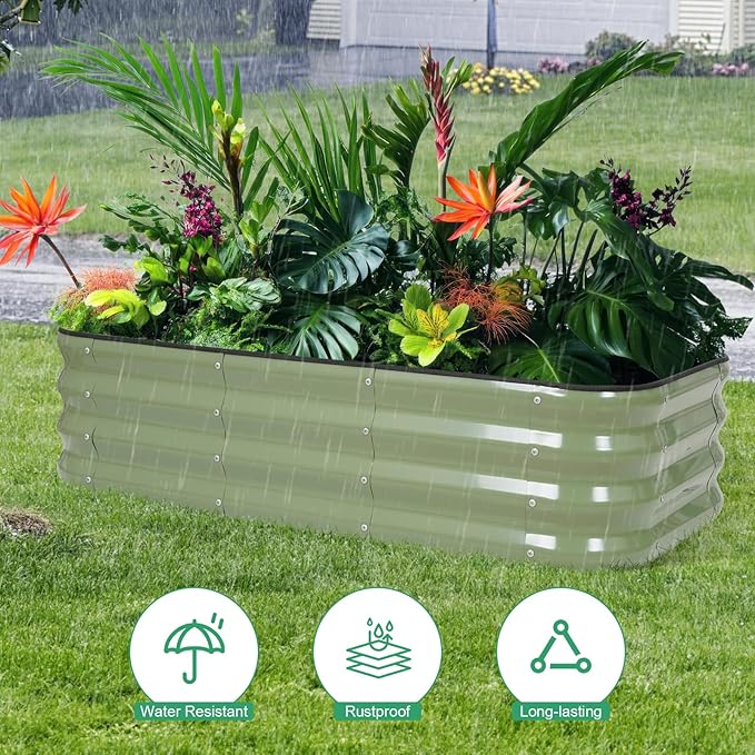 1MORE Raised Garden Bed -4X2X1 Galvanized Planter Box for Outdoor Gardening,3 in 1 Modular Raised Bed Kit with Protective Tape, Gloves for Herb，Ideal for Vegetables and Plants.Green-1Pcak