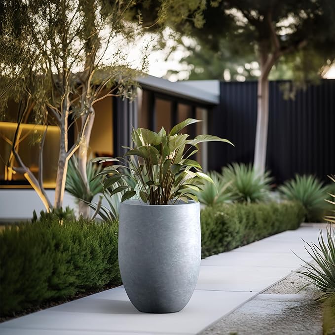 Kante Tall Concrete Planter, 21.7-Inch Height Blue-Gray Large Indoor Outdoor Plant Pot with Drainage Hole for Patio Garden Home, Modern Decor for Flowers and Tree