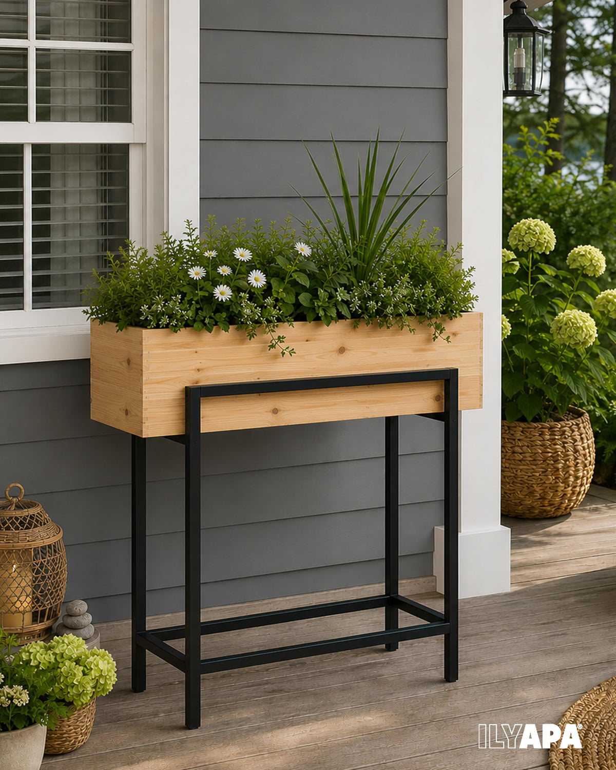 Ilyapa Raised Garden Bed with Legs, 33 x 35.5 x 7 Inch - Metal & Wood