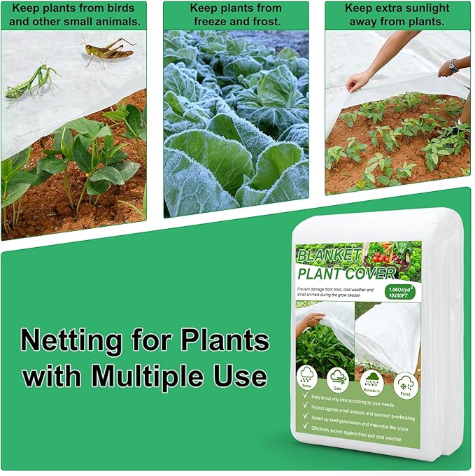 YDSL Plant Covers Freeze Protection 10FT×50FT, 1.06 oz/yd² Floating Row Covers for Garden Beds Pest/Sun Protection, Frost Cloths for Outdoor Plants for Vegetables Flowers Fruits Winter Protection