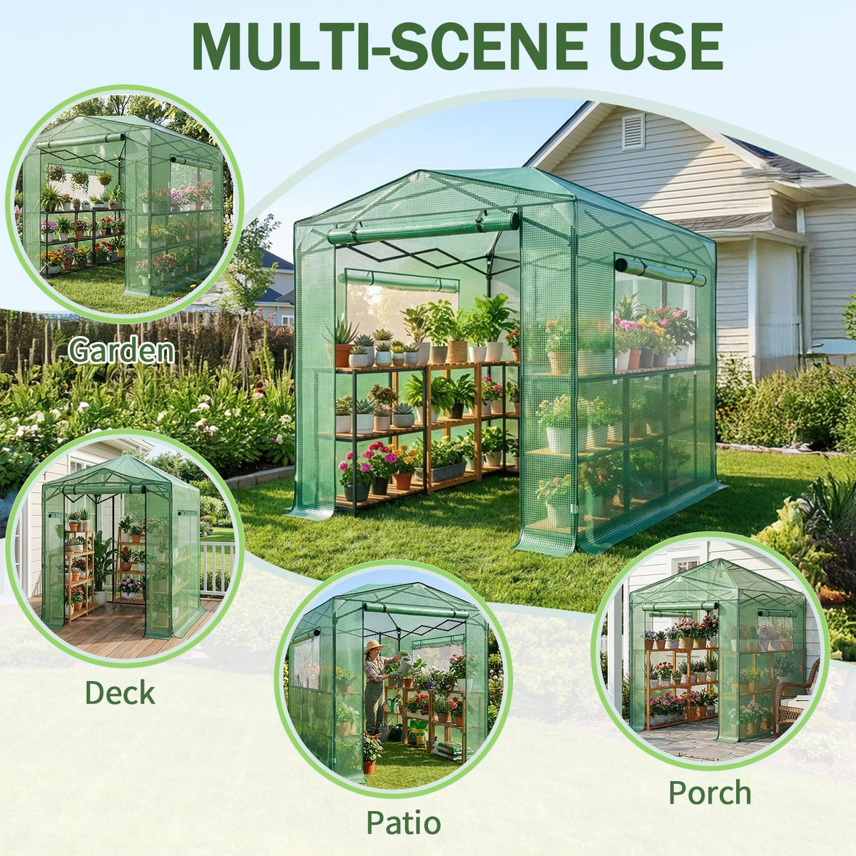 Outvita 6x8ft Greenhouse, Instant Walk-in Pop Up Tent Greenhouse for Indoor Outdoor Gardening Easy Setup Shelter with Roll-up Zipper Entry Doors and Windows