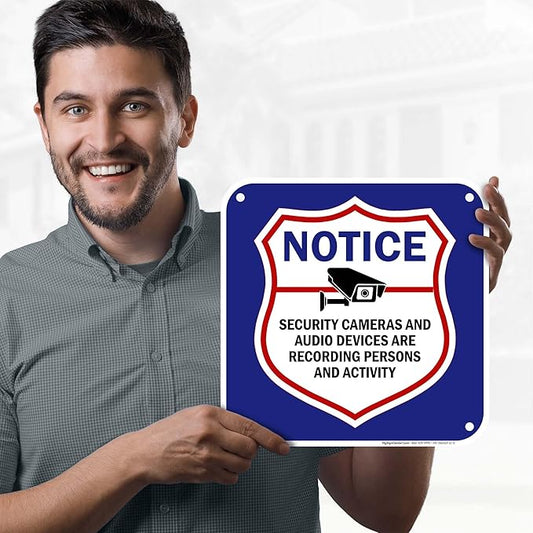Notice Security Cameras And Audio Devices Are Recording Persons And Activity Sign, 12x12 Inches, 55 mil thick HDPS (high density polystyrene), Made in USA by My Sign Center
