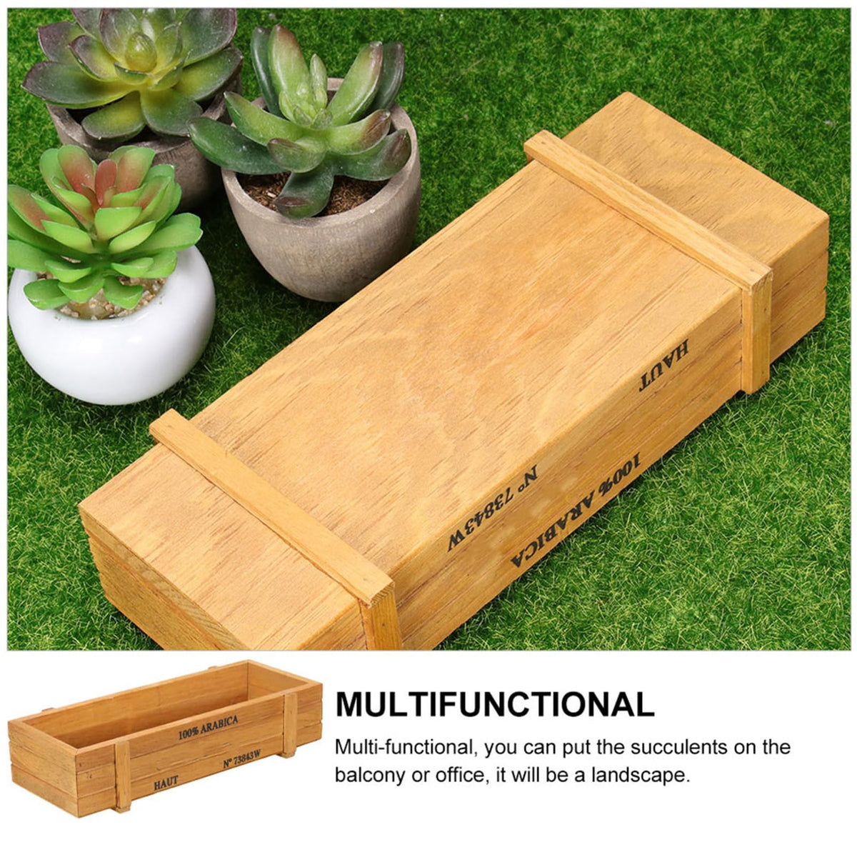 Happyyami Rectangular Succulent Planter 2Pcs Wooden Plant Container Box