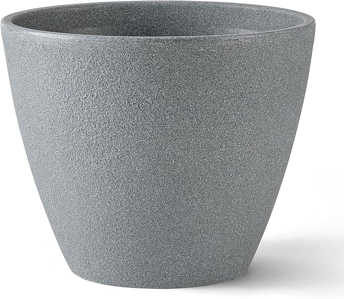 ARBORA 16" Valencia Polyresin Indoor and Outdoor Planter with Stone Blend Concrete Gray Finish - Durable, Weatherproof, Lightweight, Large Plant Pot for Patio, Garden, Deck, Entryway