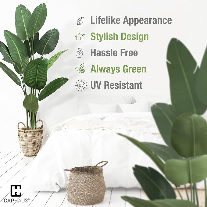 CAPHAUS 7FT Artificial Bird of Paradise Tree, UV Resistant Potted Fake Plant with Dried Moss for Indoor Outdoor Use, Realistic Large Floor Plant for Home Office Decor, No Maintenance