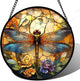 HWRHTR Stained Glass Window Hanging - Orange Blue Dragonfly Flower Suncatcher for Doors Window Home Sun Catchers Decor Christmas Mother's Day Birthday Outdoor Gifts for Women Men Mom Nana 9.8 in
