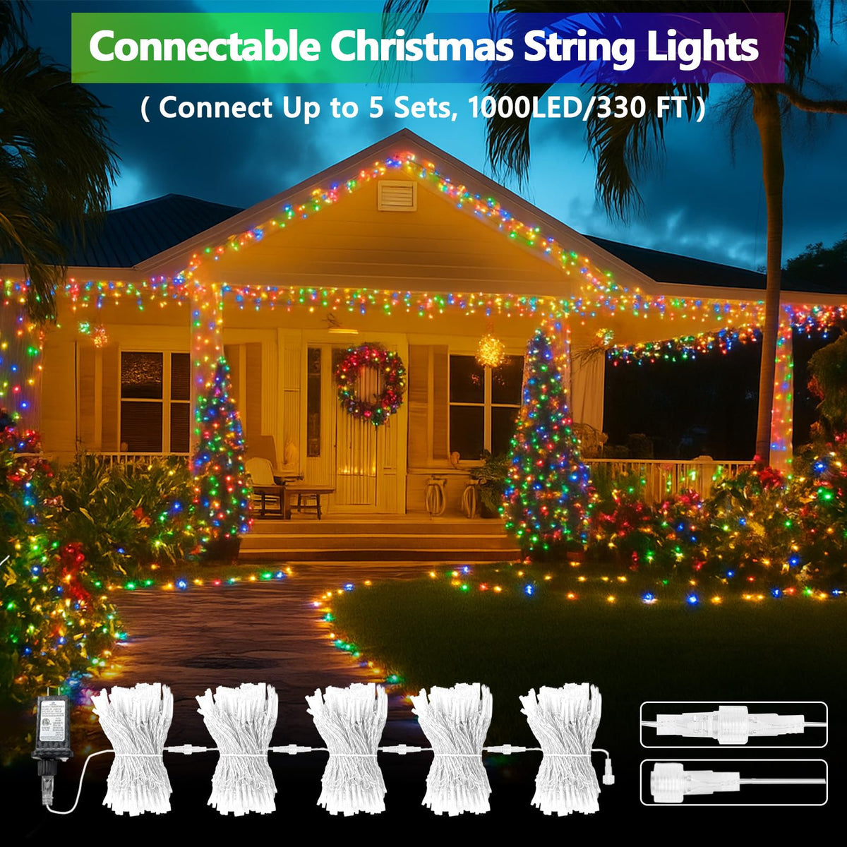 200 LED Connectable String Lights, 66FT Christmas Lights Outdoor Indoor