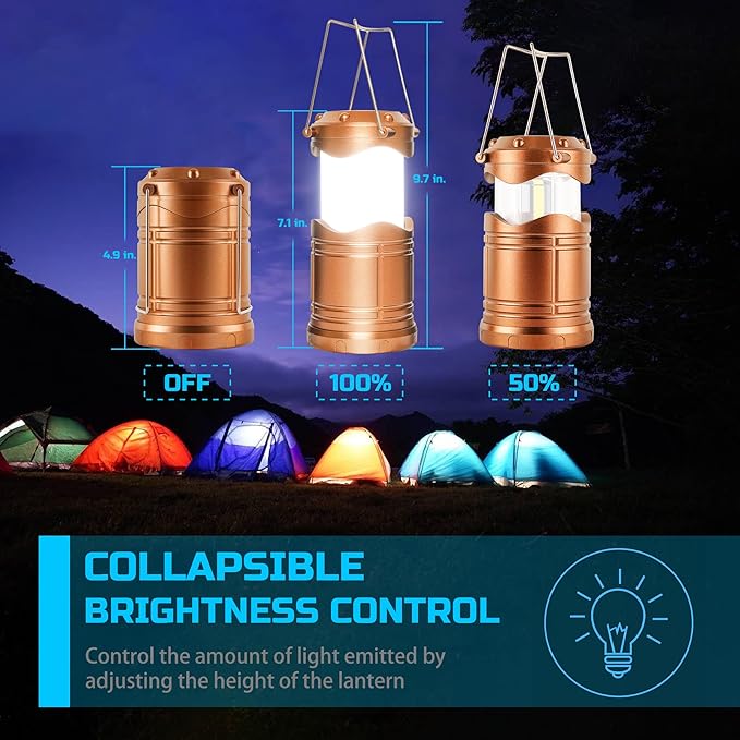 Lichamp LED Camping Lantern, 4 Pack Battery Powered Flashlight for Power Outages, Portable Collapsible Hanging Light Essential for Home, Outdoor, Emergency Lamp Survival Kit Gear for Hurricane, Gold