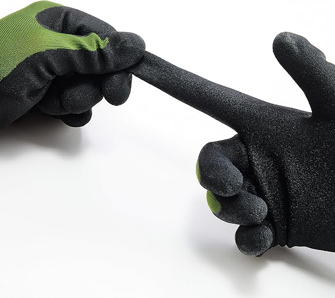 COOLJOB Gardening Gloves for Men, 2 Pairs Breathable Rubber Coated Garden Gloves for Weeding Landscaping, Outside Work Gloves for Lawn Yard, Men’s Xlarge Size, Black & Green (2 Pack XL)