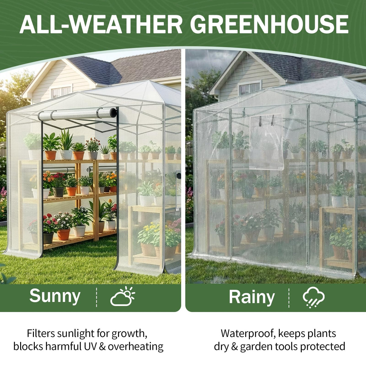 Outvita 8x12ft Greenhouse, Instant Walk-in Pop Up Tent Greenhouse for Indoor Outdoor Gardening Easy Setup Shelter with Roll-up Zipper Entry Doors and Windows