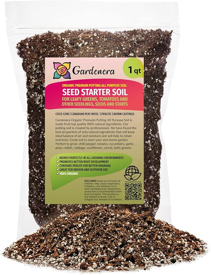 Premium Organic Seed Starter Soil - 1 Quart - All-Purpose Organic Potting Soil for Happy Seedlings and Plants by Gardenera