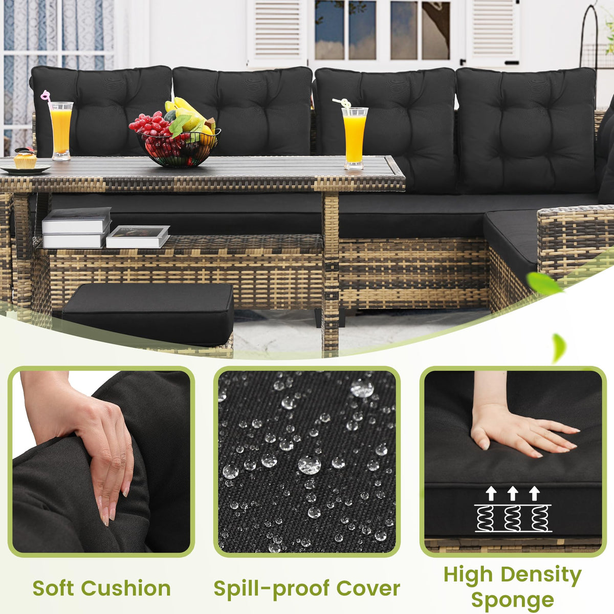 KROFEM 6 Piece Patio Furniture Set, Dining and Conversation Set