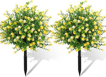 Suncalla Set of 2 Artificial Camellia Topiary Ball Tree Fake Bushes Shrubs Outdoor Faux Plant with Ground Spike 26 x 18 Inch Flowers UV Resistance Greenery for Front Porch Garden Patio Indoor