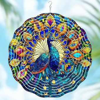 Peacock Wind Spinners Outdoor, Peacock Gifts for Women Wife Mom Grandma, Hanging Wind Spinners for Christmas Thanksgiving, 12 inch Outdoor Indoor Hanging Ornament for Garden Porch Backyard