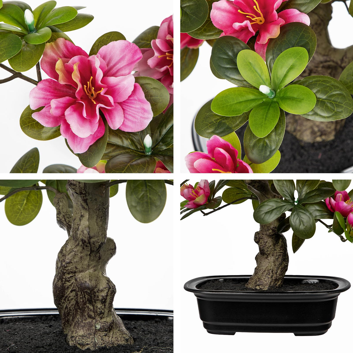Hollyone Artificial Azalea Bonsai Tree Pink Fake Rhododendron Flowers Plants in Pot 15.7" Faux Azalea Flower Silk Small Potted Plant Floral Arrangement Desk Garden Walkway Table Centerpiece Home Decor
