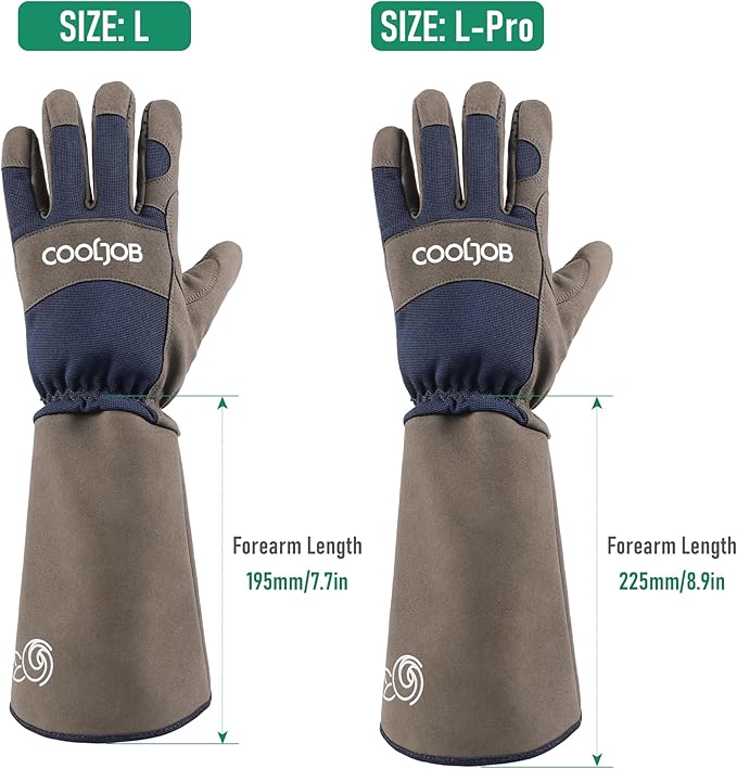 COOLJOB Thorn Proof Rose Pruning Garden Gloves for Men, Longer Sleeve Padded Yard Work for Bush, Blackberry, Cactus, Heavy Duty/Puncture Resistant/Machine Washable, Large-Pro, Navy