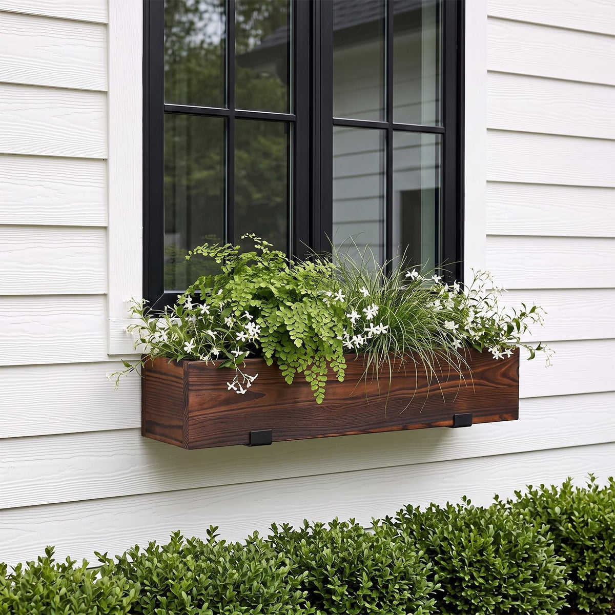 Novabright 24 Inch Wood Window Planter Box with L-Bracket,Wood Color