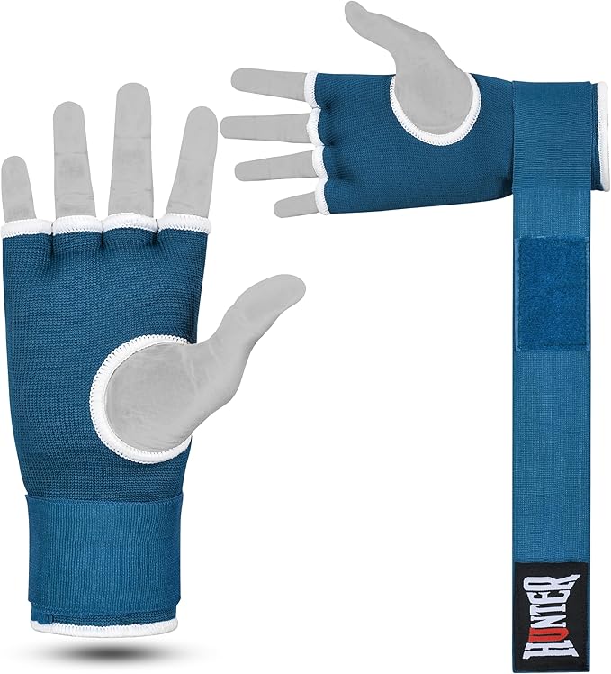 HUNTER Gel Padded Inner Gloves with Hand Wraps for Boxing, Quick Elastic Training Wraps for Men & Women, Muay Thai MMA Kickboxing Martial Arts Knuckle Wrist Protector (Pair)