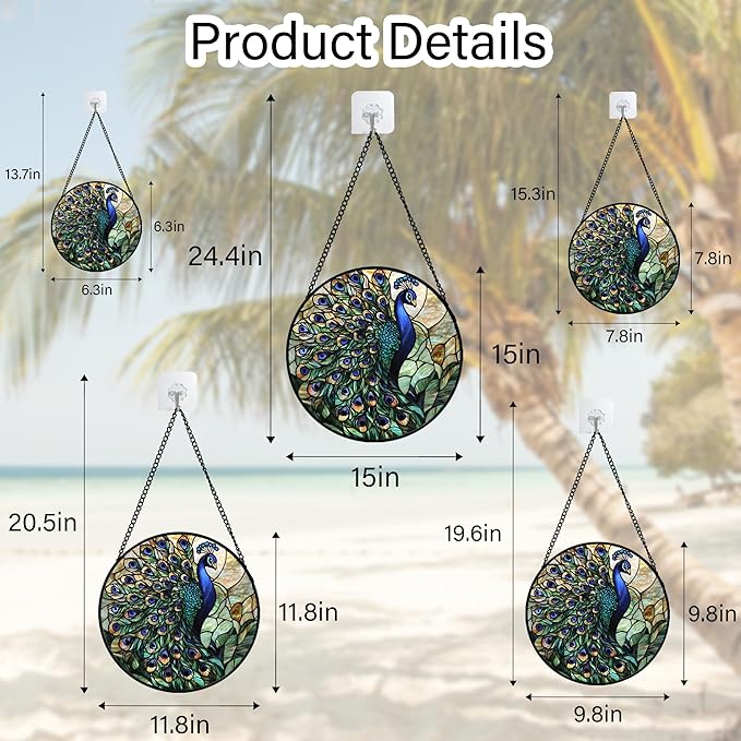 DASTOLL Stained Glass Window Hanging, Blue Green Peacock Decor Suncatcher for Door Garden Home Decoration Bird Sun Catchers Christmas Mother's Day Birthday Gifts for Women Men Mom Nana Friend 6.3 in