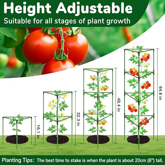 [Upgraded] ZeeDix 65 Inch Tall Tomato Cages for Garden, 2 Pack Large Plant Trellis Support Stakes for Climbing Plants, Heavy Duty Adjustable Tomatoes Cage for Pots, Raised Garden Bed Outdoor Supplies