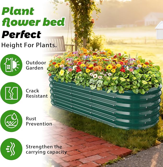 17" Tall Outdoor Garden Raised Garden Bed Kits,5ft X 2ft Oval,0.8MM Thick Metal Raised Planter Bed/Ground Planter Box for Variety of Flowers,Herbs,Vegetables (Dark Green, 60X24X16.5 Inches)