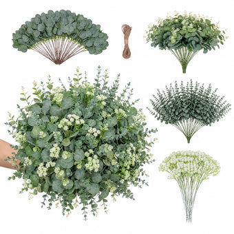 Anbeser 200 Pcs 4 Kinds Mixed Artificial Eucalyptus Greenery Stems Bulk